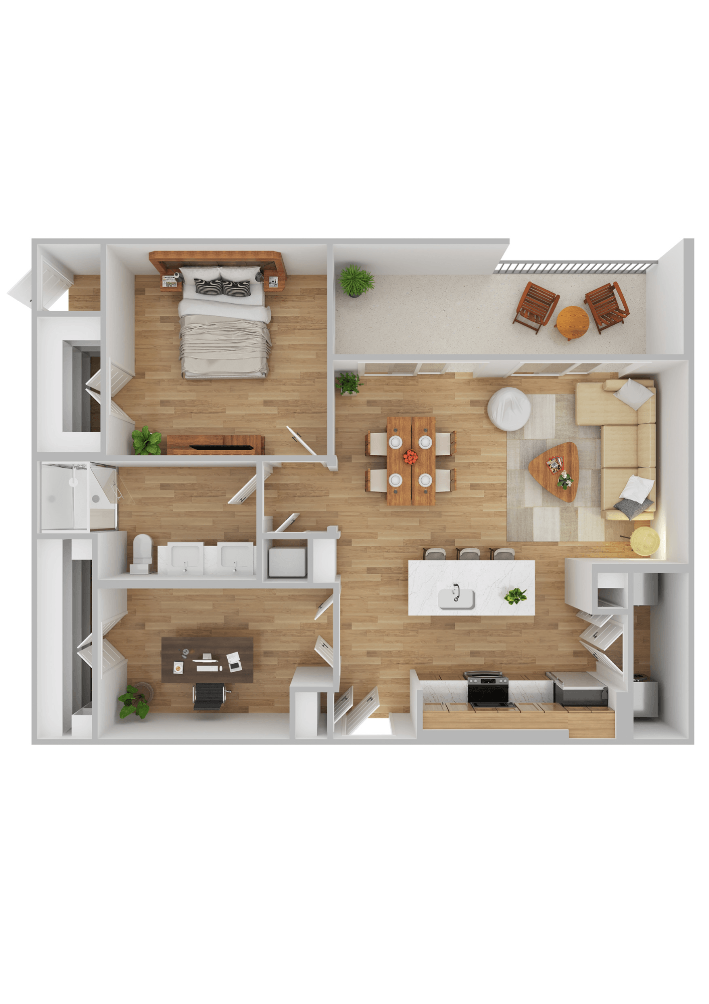 Floor plan for 1 bed, 1 bath, 960 sqft